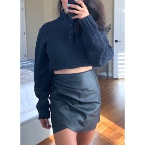 Vintage 90s Oversized Chunky Knit Wool Blend Navy Blue Sweater Mock Neck Size L